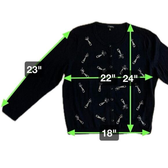 Talbot’s Rhinestone Champagne Pop  Black Button Cardigan Sweater Size XL Petite - Picture 9 of 10